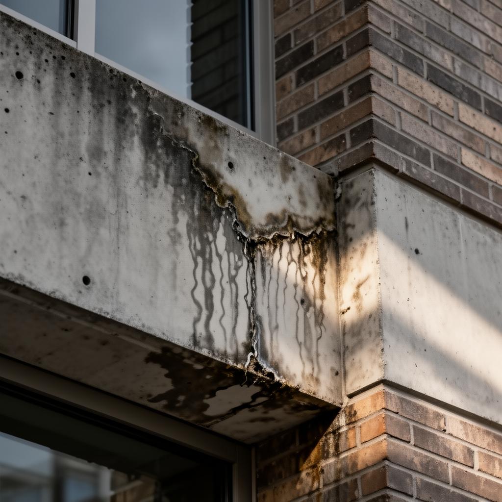 Building envelope forensic investigation showing moisture infiltration and facade evaluation